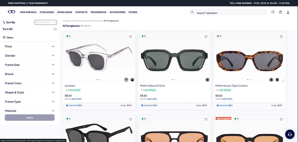 Lenskart desktop storefront