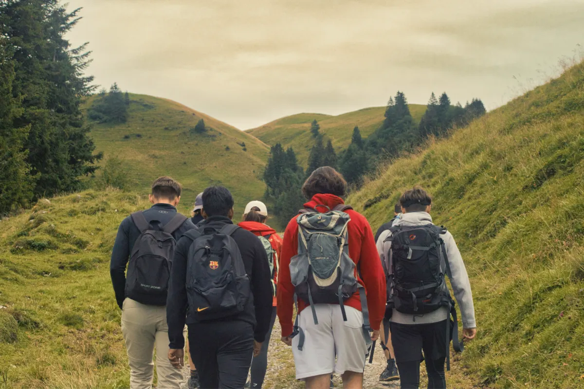Hikers on a guided tour trail